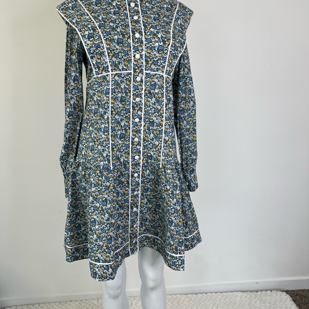 Floral Blue Dress with White Accents